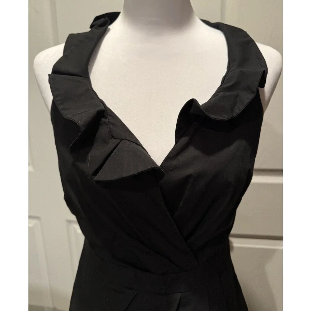 J.CREW Women’s 2 Black Ruffle Criss Cross Front Cotton Dress Black Classic Zip - Picture 4 of 7